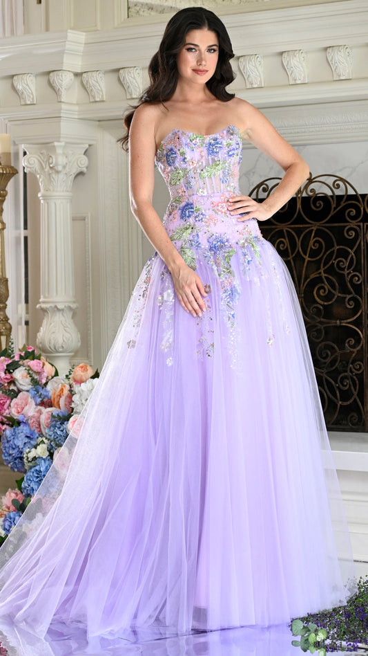 Colors Dress 4199 floral tulle a-line prom dress in Lavender — 2027