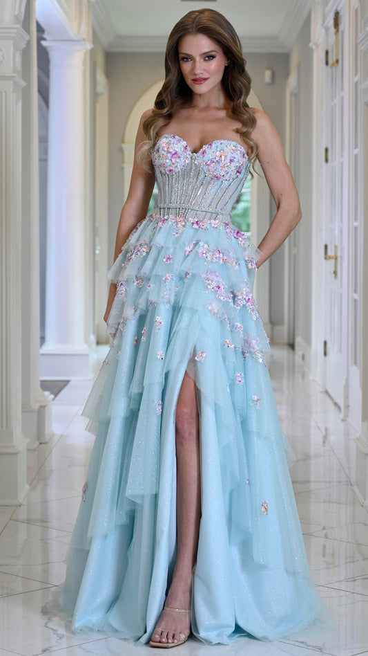 Colors Dress 4209 floral tulle corset prom dress in TIFFANY — 2027