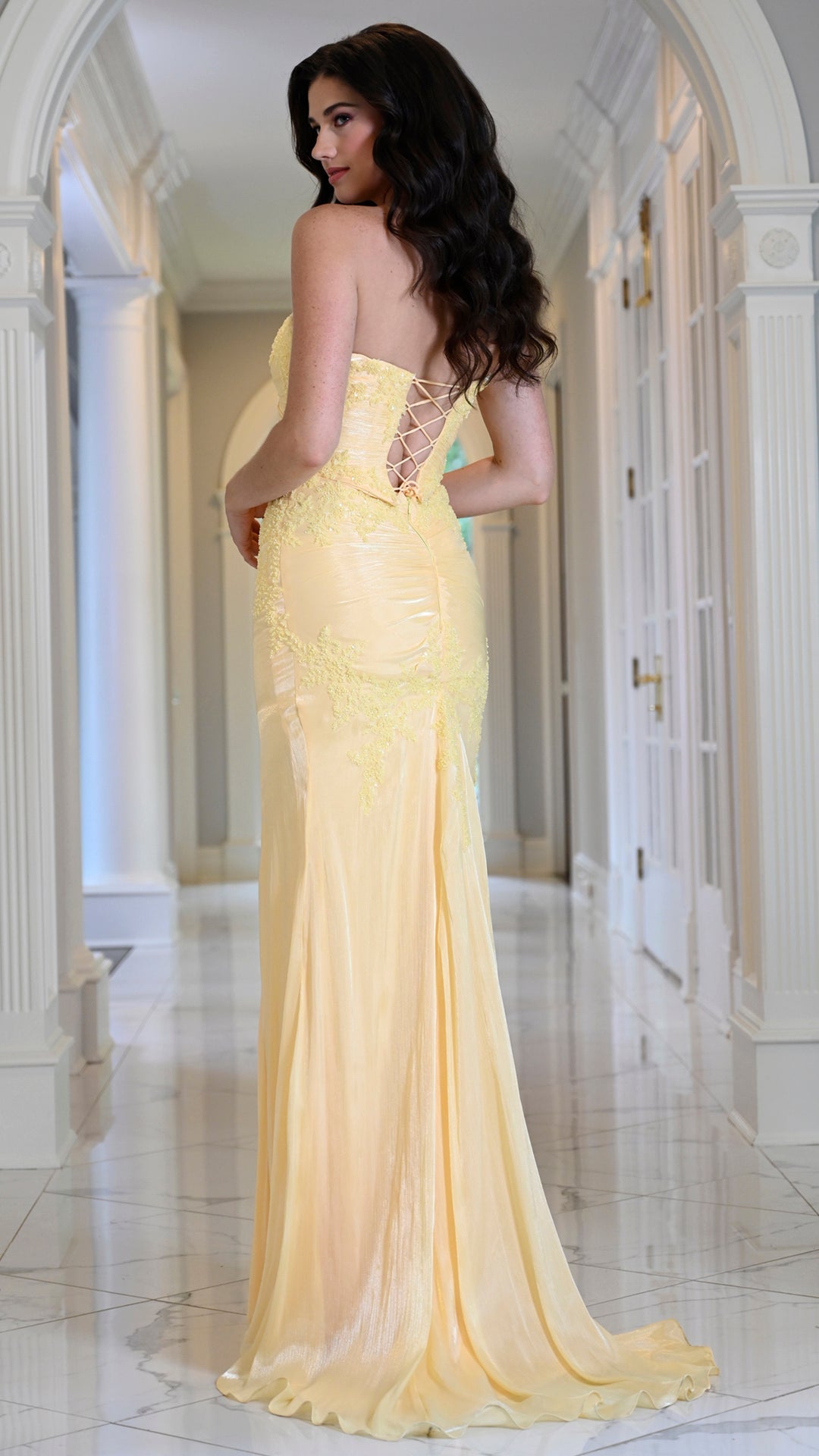 Colors Dress 4213 off shoulder mermaid prom dress in Yellow — 2027