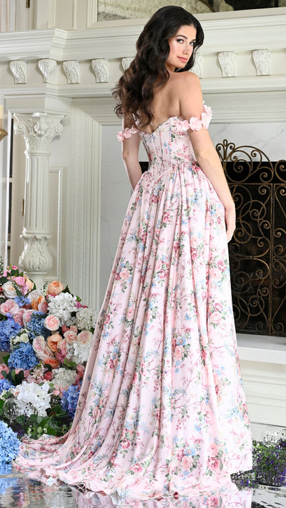 Colors Dress 4214 floral satin ballgown prom dress in Pink — 2027