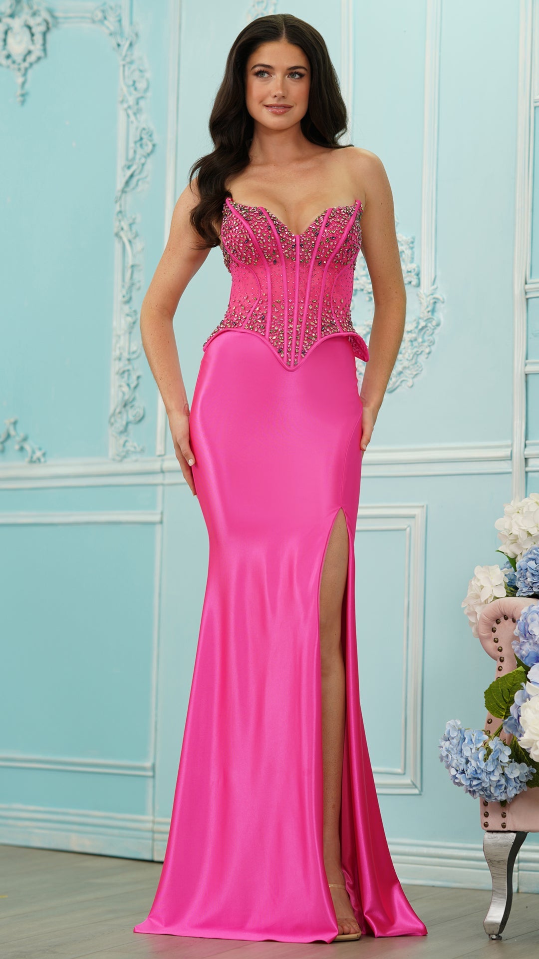 Colors Dress 4231 metallic corset prom dress in Hot Pink — 2027
