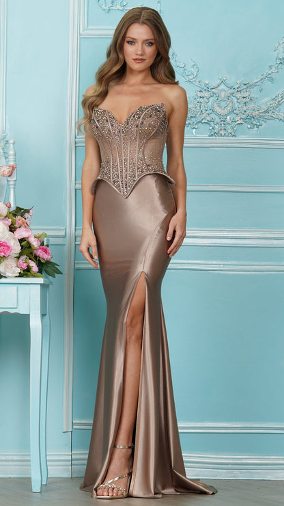 Colors Dress 4231 metallic corset prom dress in TAUPE — 2027