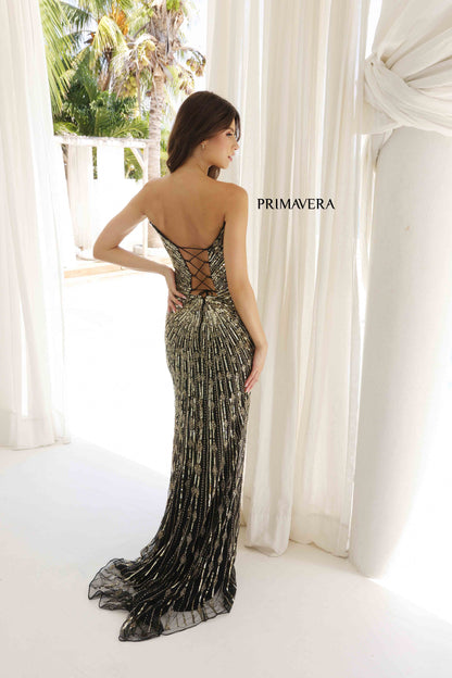 Primavera Couture 4301 Size 0 Black Gold Prom Dress V Neck Strapless Formal Pageant Gown
