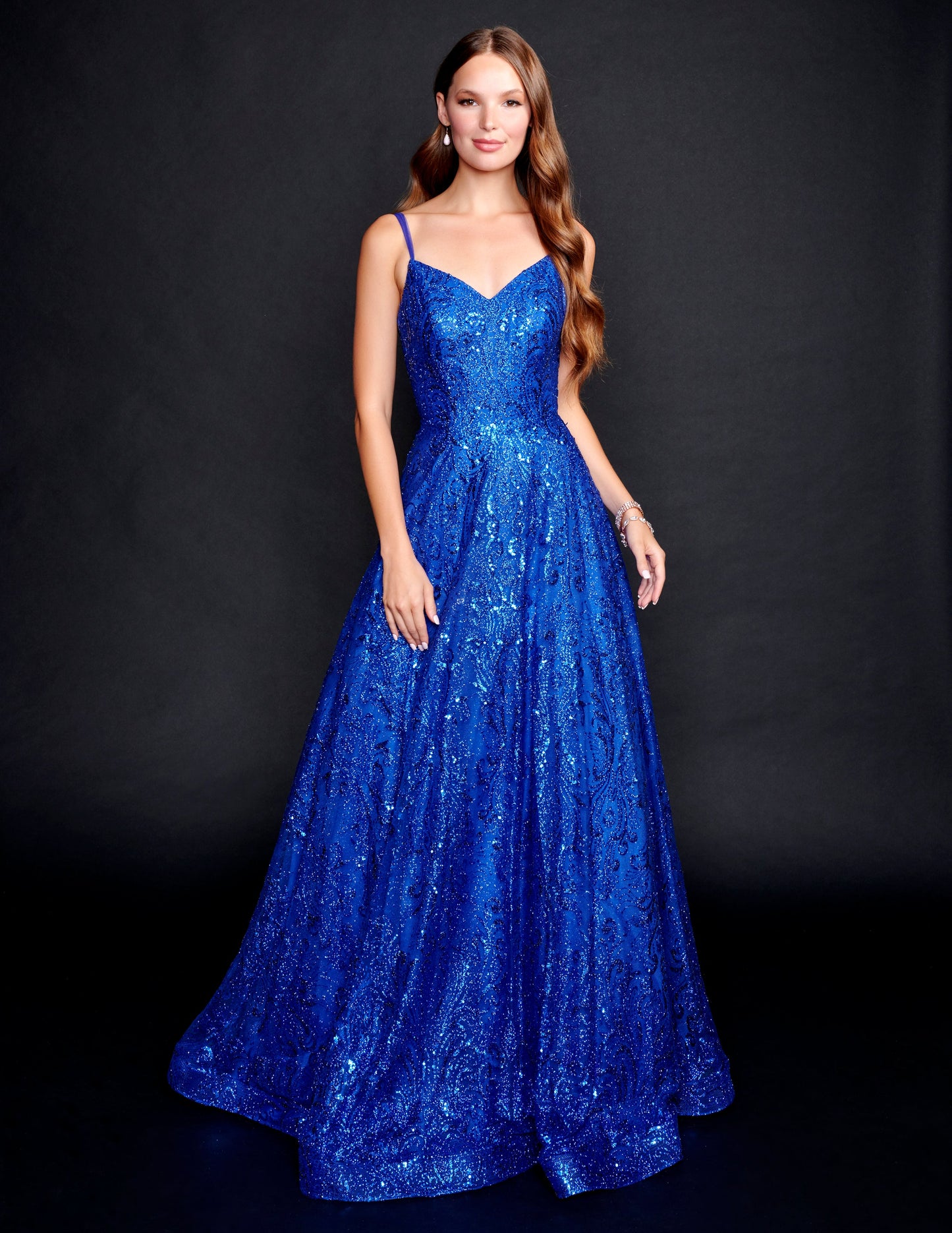 Nina Canacci 4304 Size 0 Royal Shimmer Prom Dress A Line V Neckline Open Back Evening Gown