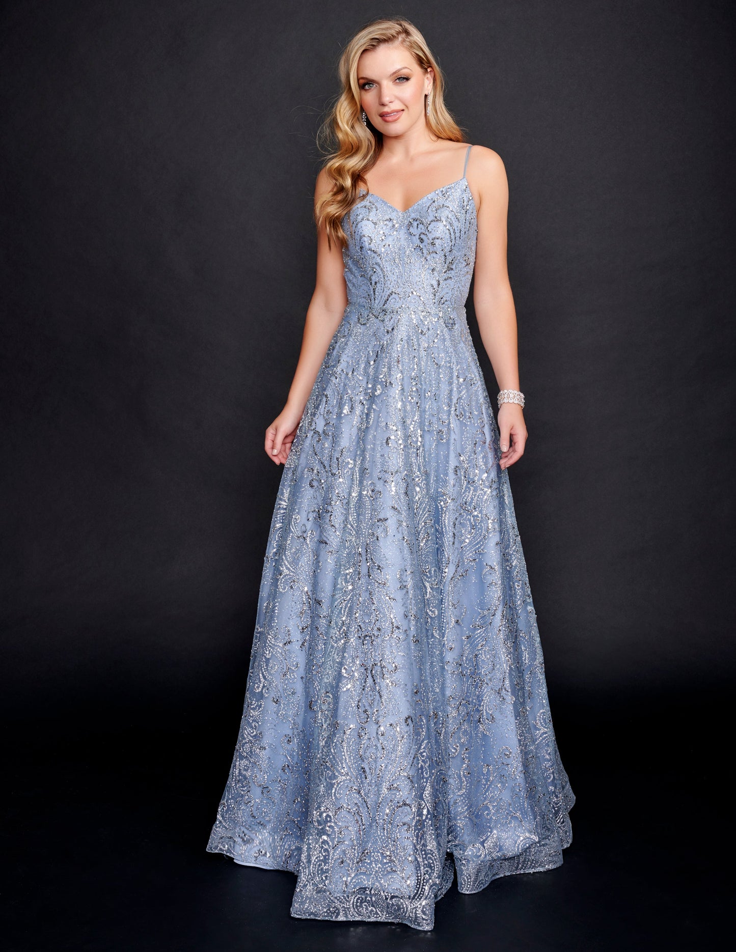 Nina Canacci 4304 Shimmer Prom Dress A Line V Neckline Open Back Evening Gown