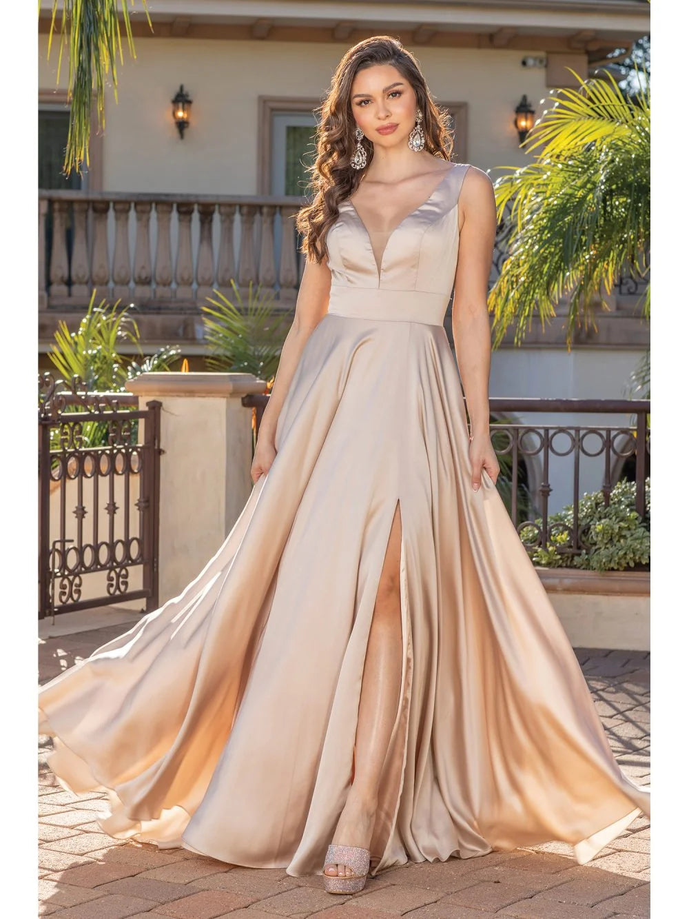 This satin A-line formal dress features a flattering V-neck and a tasteful slit, offering both elegance and comfort. Ideal for mothers of the bride or wedding guests, its simple yet refined design ensures a timeless look for any evening event. The smooth satin fabric provides a graceful drape, enhancing movement while maintaining sophistication throughout your special occasion.

Size: 16 (3XL)

Color: Champagne