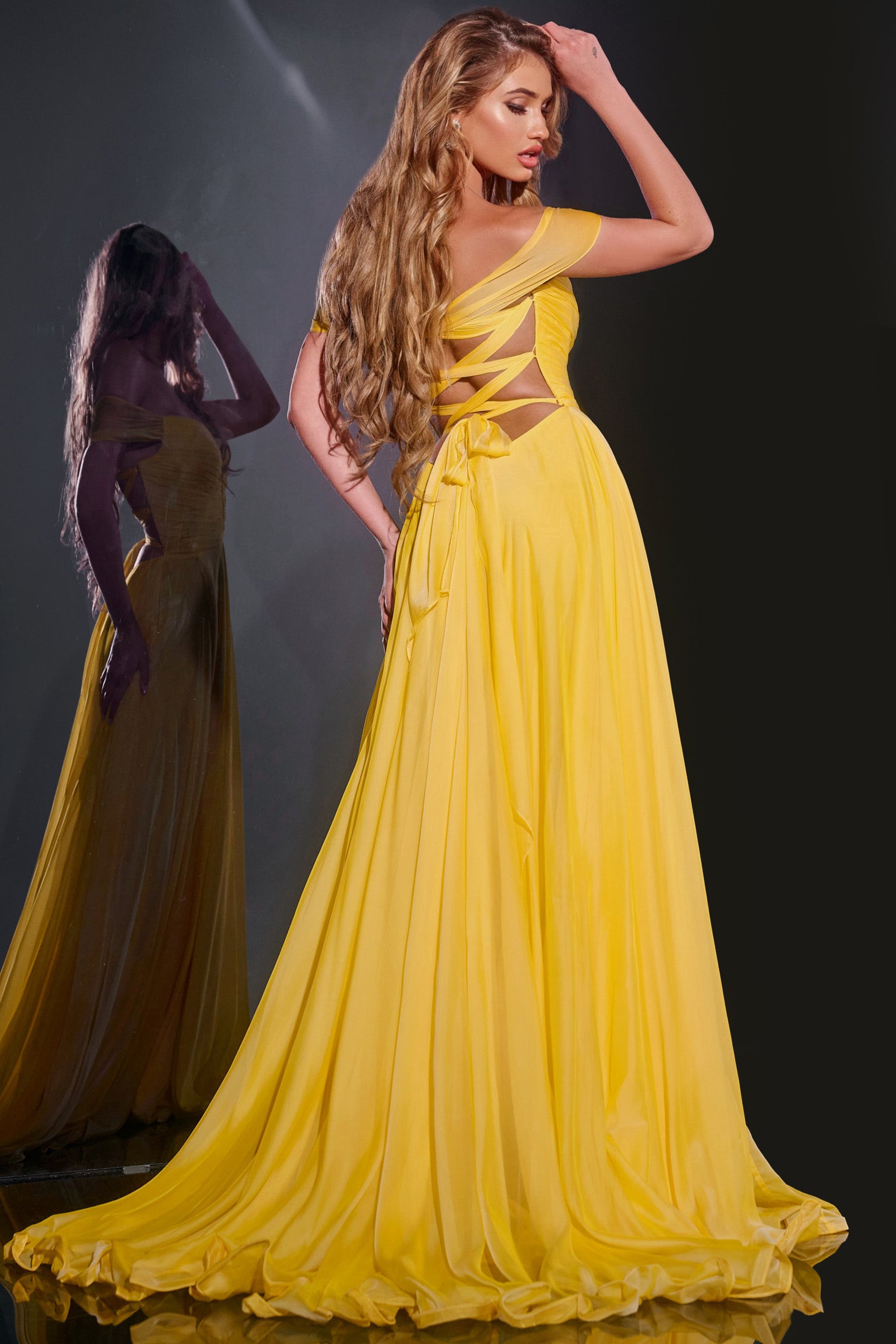 jovani chiffon dresses Jovani JB06795 Off White Chiffon High Slit Wedding Dress