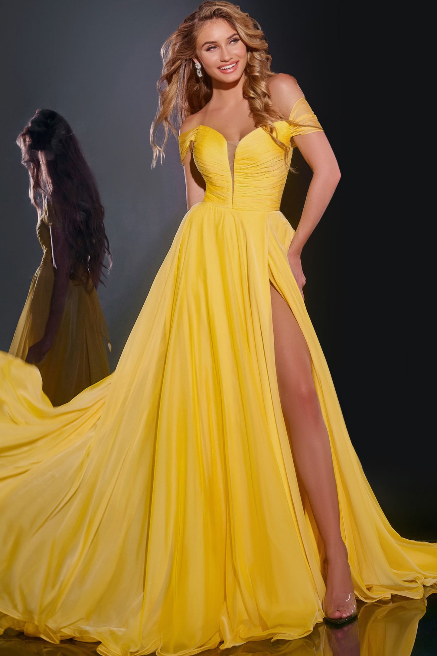 Jovani 43842 Size 4 Yellow Long Maxi Slit A Line Backless Prom Dress C – Glass Slipper Formals
