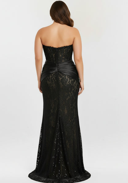 Jovani 43856 Size 4 Black/Nude Long Lace Fitted Prom Dress Scoop Neck Corset Evening Gown Pageant Formal
