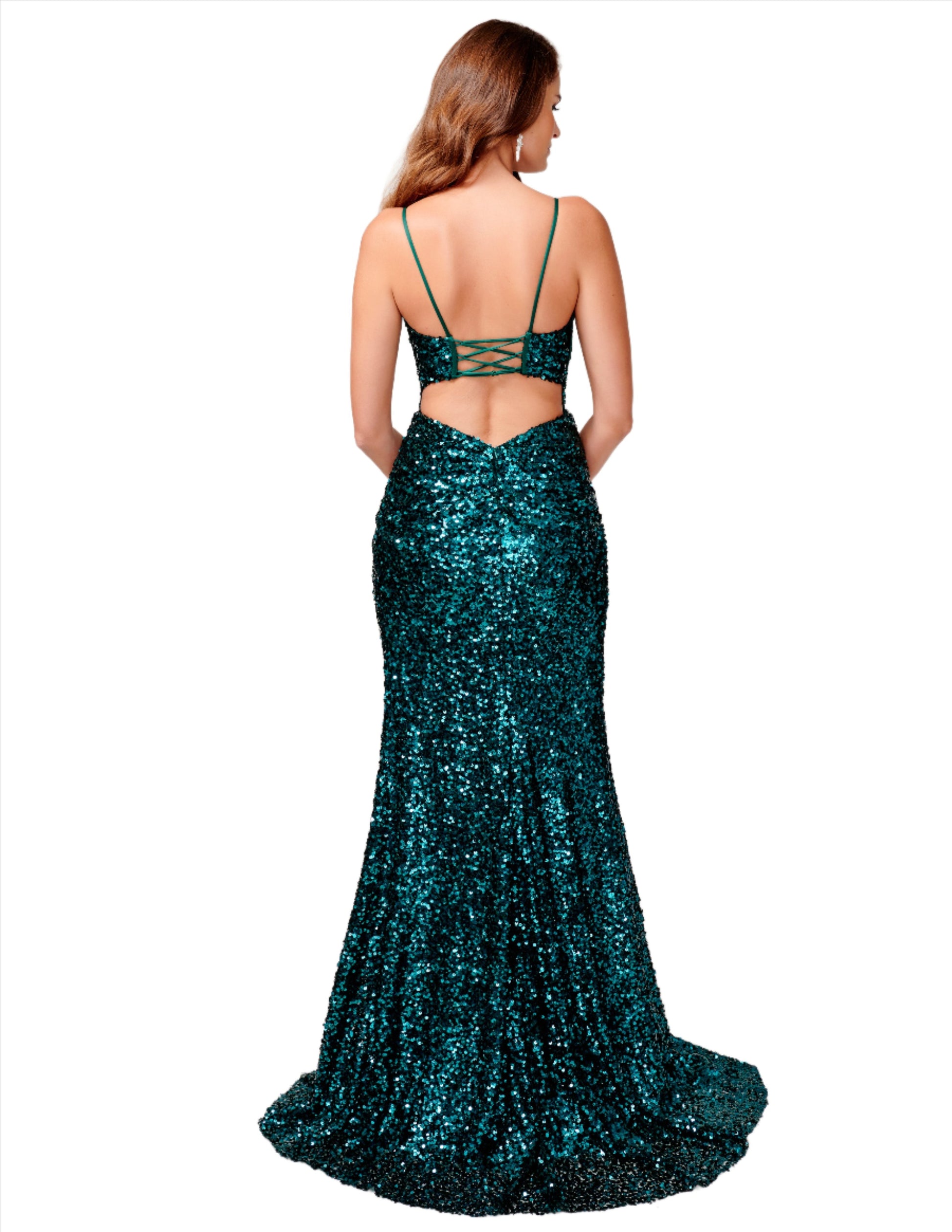 Nina Canacci 4406 Sequin Corset Prom Dress Backless Maxi Slit Formal Evening Gown