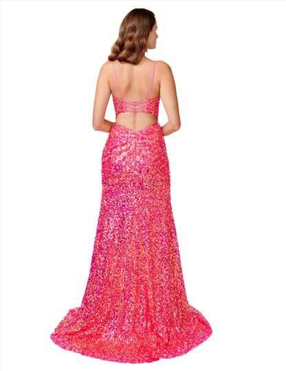 Nina Canacci 4406 Sequin Corset Prom Dress Backless Maxi Slit Formal Evening Gown