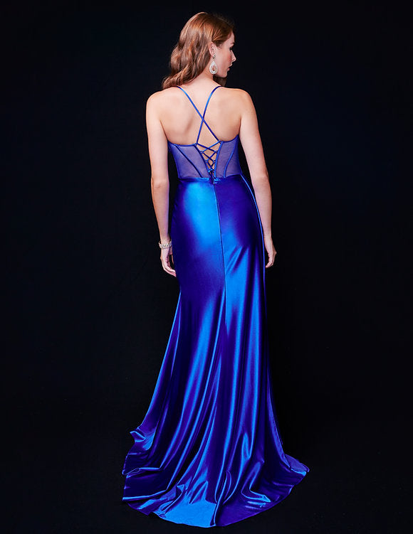 Elevate your evening with the Nina Canacci 4409, a size 4 royal long satin gown featuring a sheer corset bodice that contours elegantly. This sophisticated prom dress showcases a plunging neckline and a dramatic slit overskirt, blending classic glamour with modern allure—perfect for pageants or formal occasions.

Size: 4&nbsp;

Color: Royal