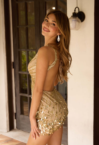 Primavera Couture 4417 Sequin Homecoming Dress Backless