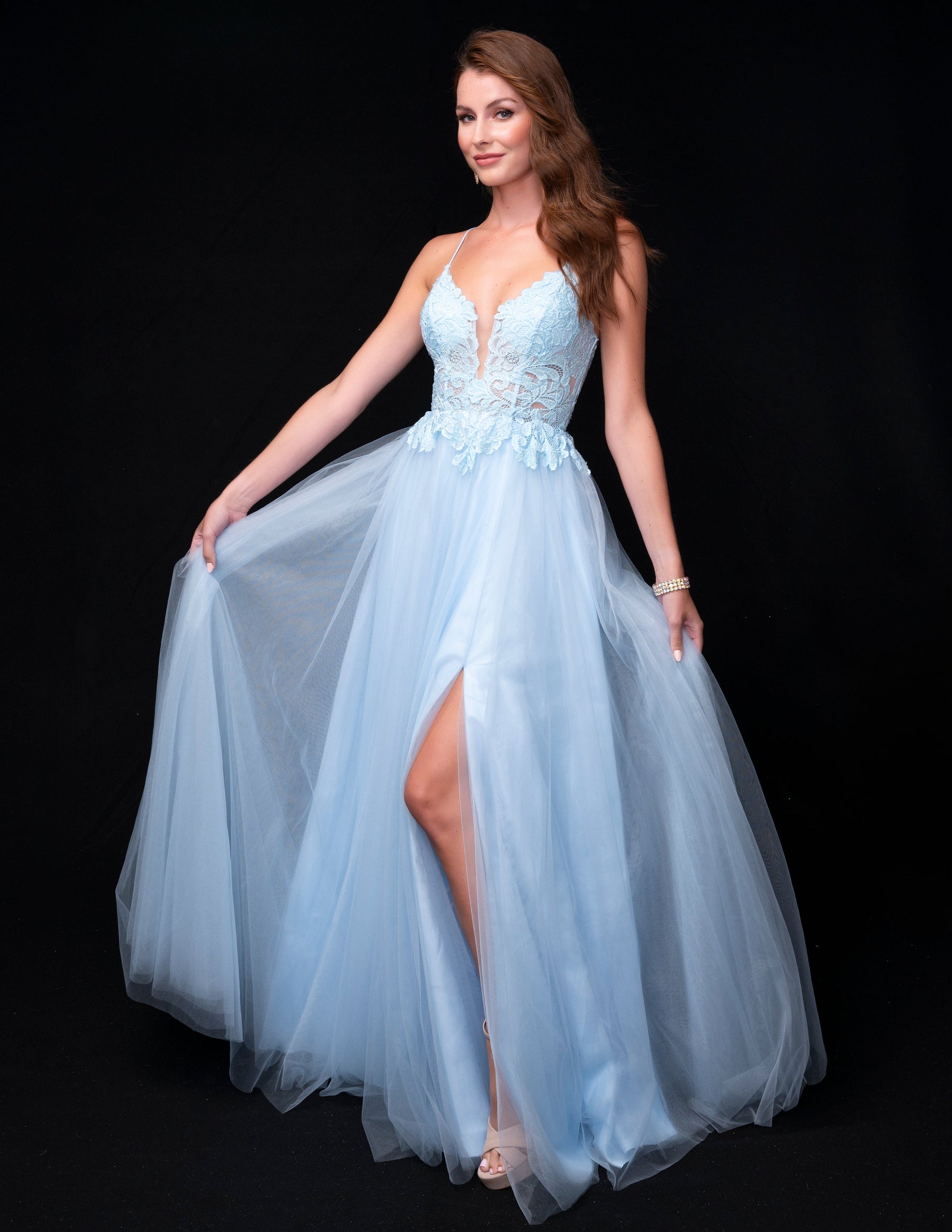Nina Canacci 4421 Size 4 Baby Blue Sheer Lace A Line Prom Dress Maxi S Nina Canacci 4421 Size 4 Baby Blue Sheer Lace A Line Prom Dress Maxi S