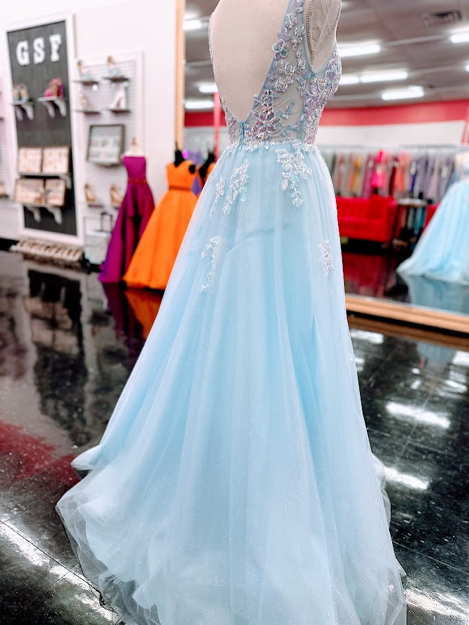 Nina Canacci 4427 Size 4 Fuchsia Sequin Lace Sheer Ballgown Prom Dress A Line V Neck Formal Gown