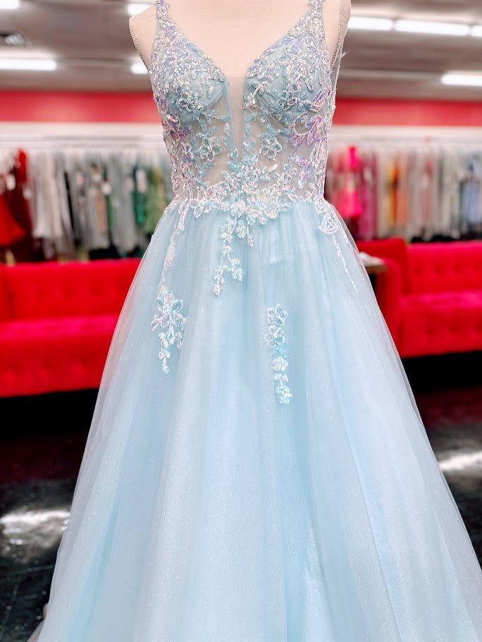 Nina Canacci 4427 Size 4 Fuchsia Sequin Lace Sheer Ballgown Prom Dress A Line V Neck Formal Gown