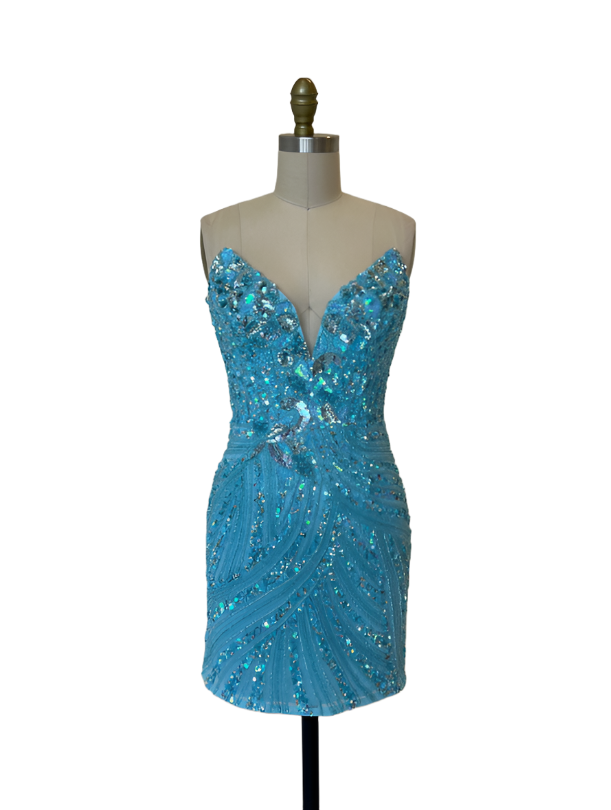 Ashley Lauren 4500 Size 0 Sky blue homecoming dress beaded sequins Ashley Lauren 4500 Size 0 Sky blue homecoming dress beaded sequins