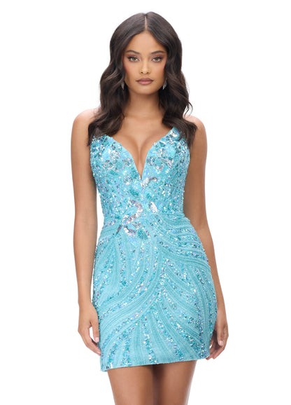 Ashley Lauren 4500 homecoming dress short cocktail dress beaded sequin V Neck Beaded Sequin