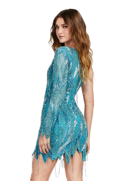 Ashley Lauren 4563 Beaded Cocktail Dress Fringe