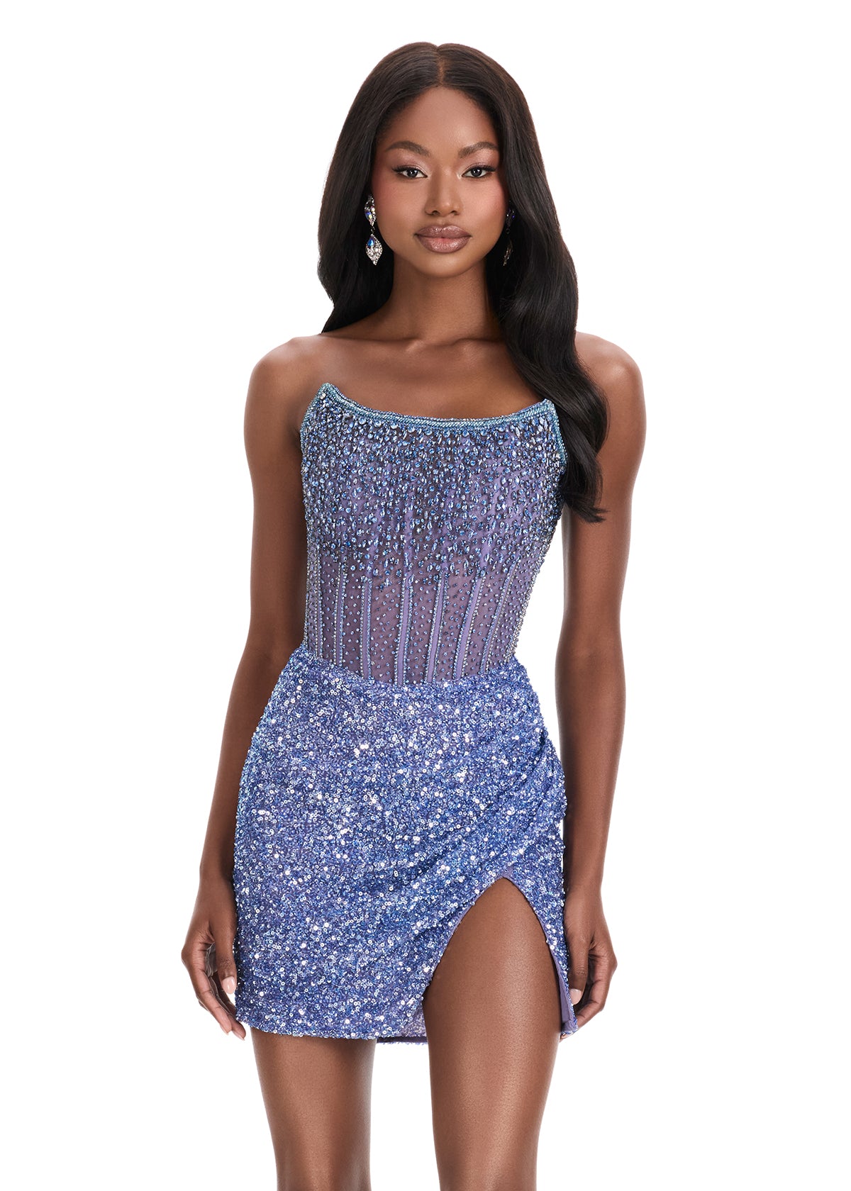 Ashley Lauren 4564 Sequin Beaded Cocktail Dress Corset Sheer Short Homecoming Gown