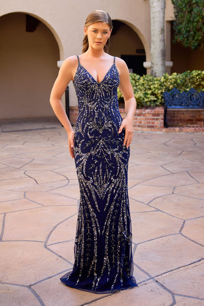 Primavera Couture 4593 sequin dress backless v neckline