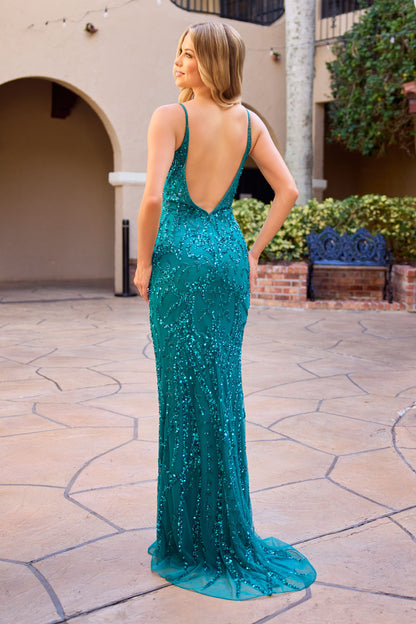Primavera Couture 4593 sequin dress backless v neckline