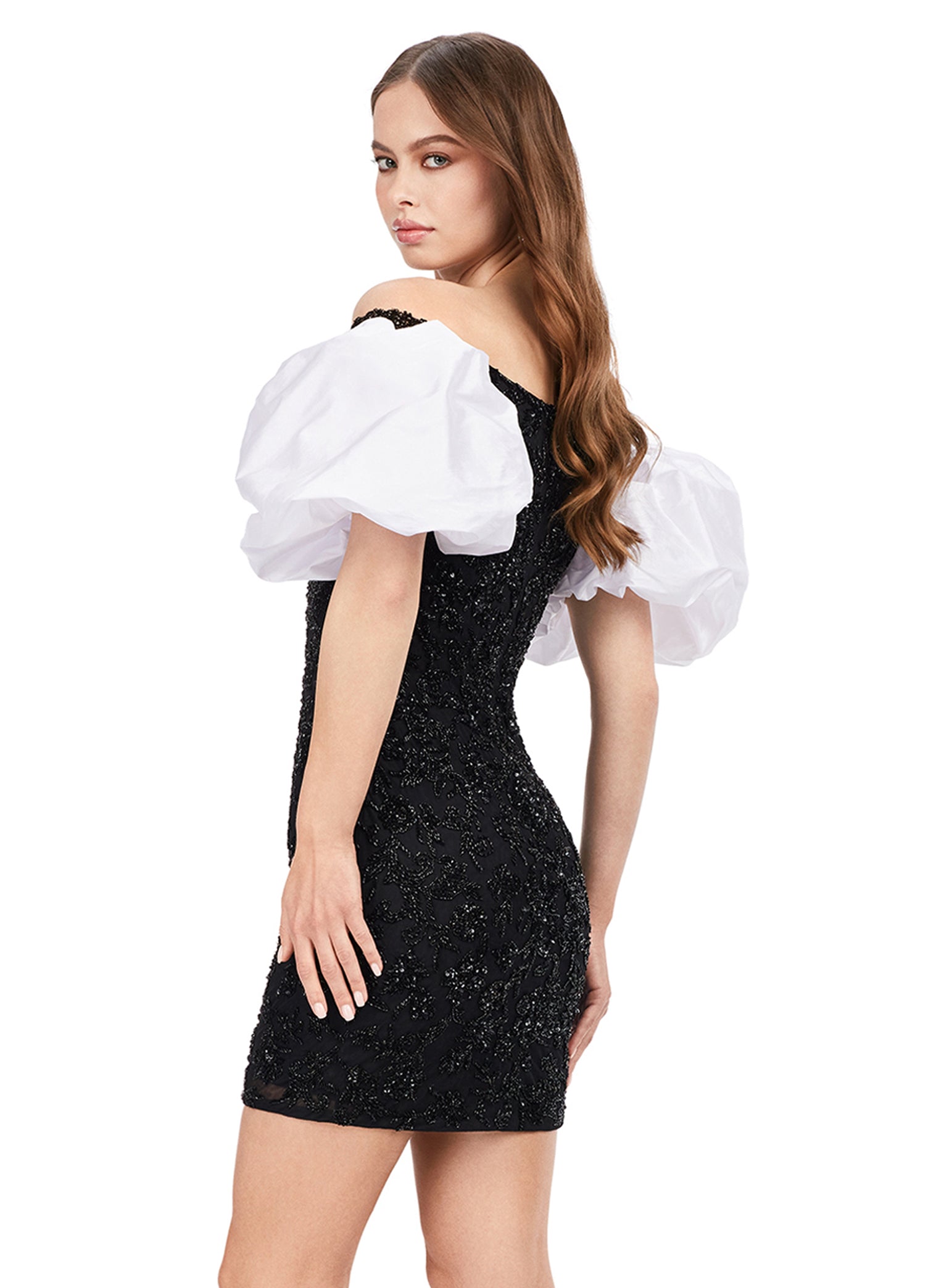 Ashley Lauren 4609 Off The Shoulder Puff Sleeve Beaded Fitted Cocktail Homecoming Dress 0 / Red Ashley Lauren 4609 Off The Shoulder Puff Sleeve Beaded Fitted Cocktail Homecoming Dress 0 / Red