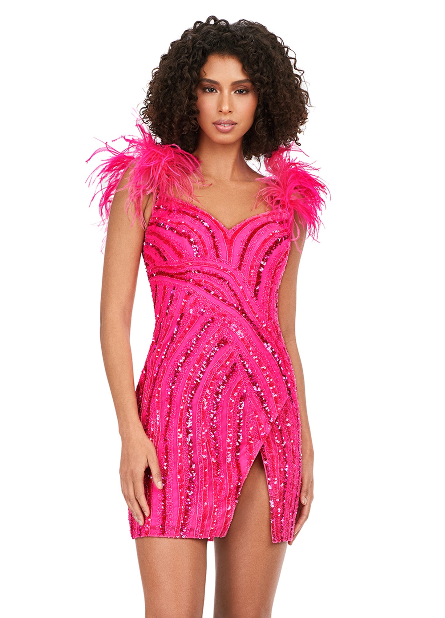 Ashley Lauren 4626 Beaded Spaghetti Strap With Feather Design Fitted Cocktail Homecoming Dress. Look amazing in the Ashley Lauren 4626 dress. This fitted cocktail homecoming dress features beautiful beaded details, spaghetti straps, and a unique feather design for an unforgettable look. Wear it and be the envy of the party.