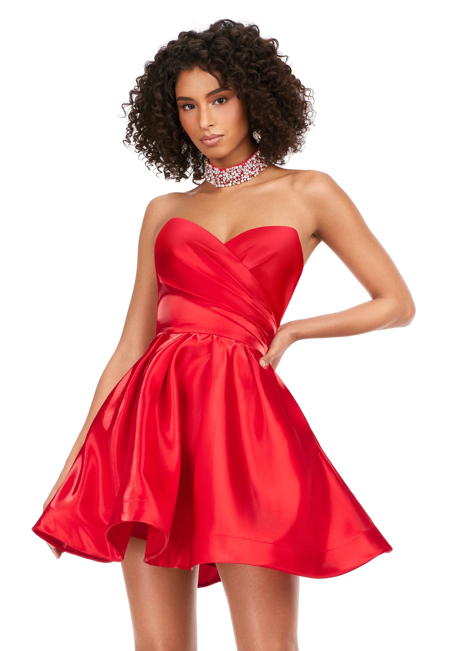 Ashley Lauren 4644 Strapless Satin A-Line Skirt Fully Beaded Choker  Cocktail Homecoming Dress