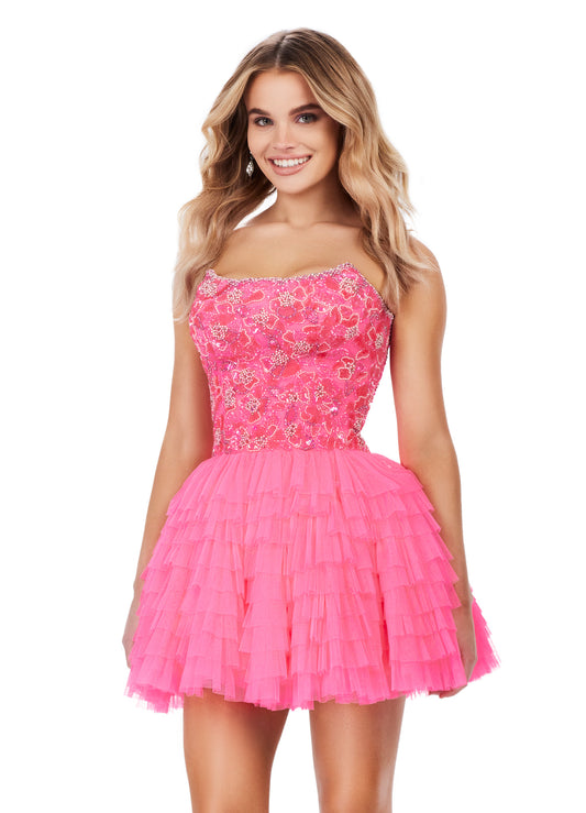 Get ready to make a statement in the Ashley Lauren 4671 Strapless Cocktail Dress. The fully beaded bodice adds a touch of glamour while the tulle skirt offers a flirty and fun element. Perfect for any formal occasion, this dress will make you feel confident and stylish. Can this be any more fabulous? This strapless cocktail dress features a fully beaded bodice and a tulle ruffled skirt. Perfect for any event!