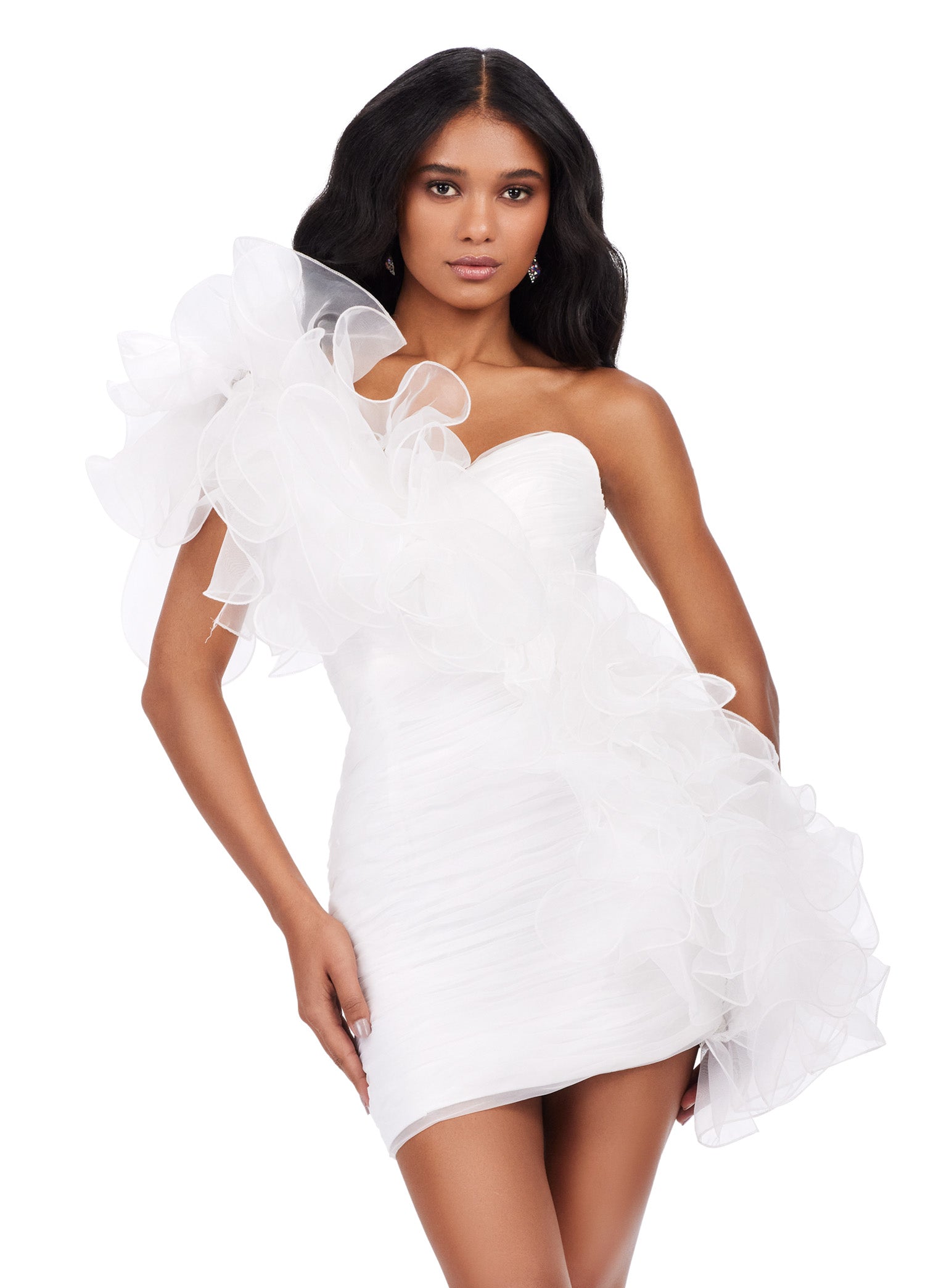 frilly formal dress Adora Design 3218 Sequin Ruffle A-Line Slit Gown