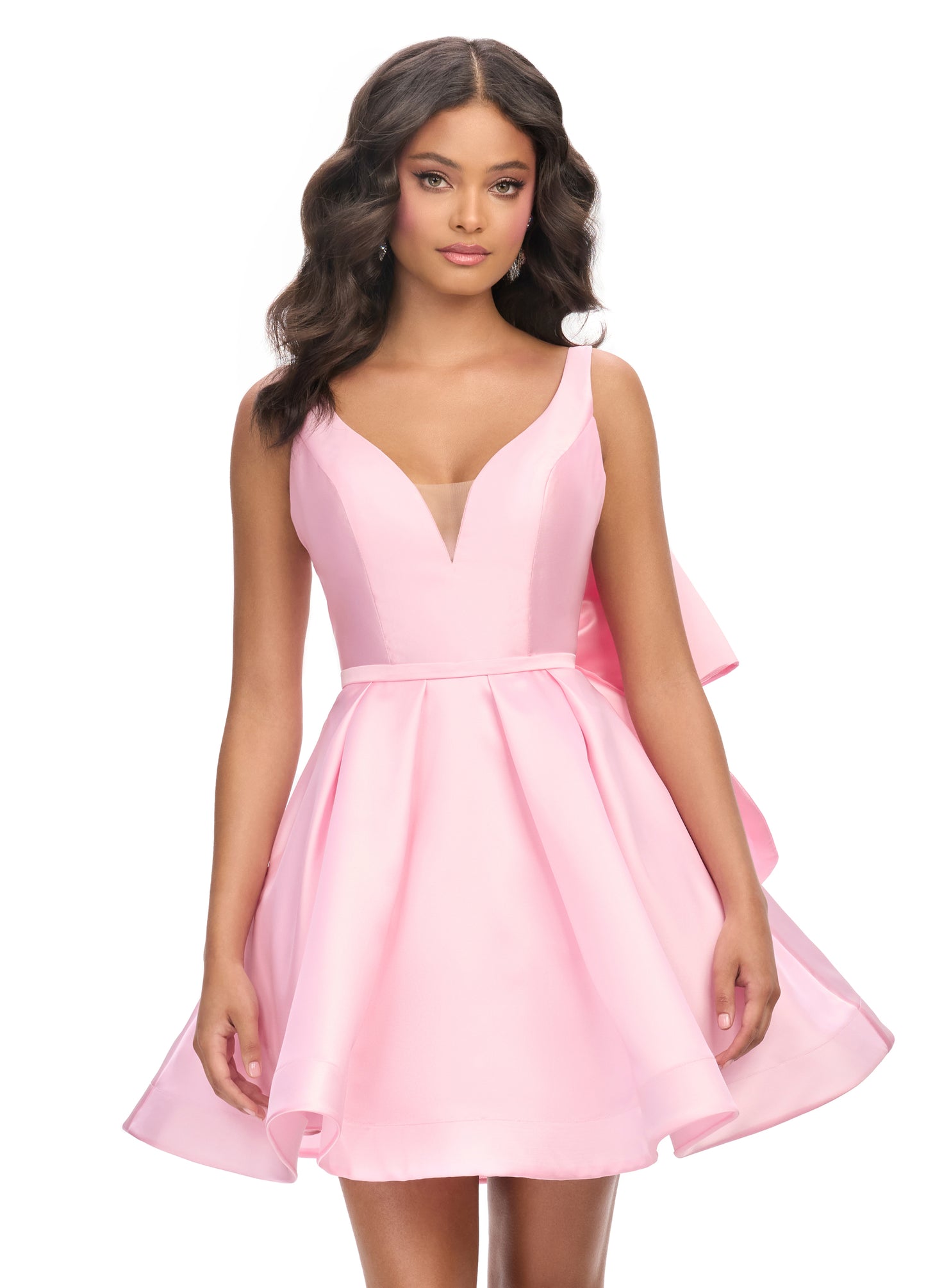 Ashley Lauren 4781 Bow in The Back Cocktail Dress Mikado with Wide Straps and Strap Across The Back Leading to A Large Bow A Line Pink / 00 Ashley Lauren 4781 Bow in The Back Cocktail Dress Mikado with Wide Straps and Strap Across The Back Leading to A Large Bow A Line Pink / 00
