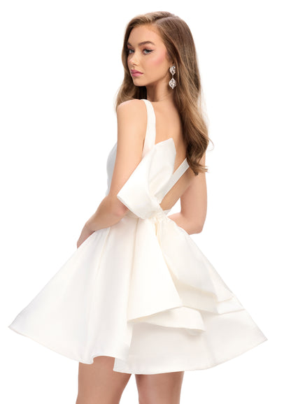 Ashley Lauren 4781 Bow in the Back Cocktail Dress Mikado with wide Straps and Strap across the Back leading to a Large Bow A Line