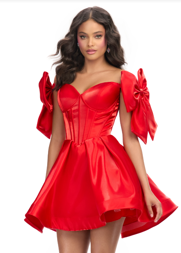 Ashley Lauren 4788 Red Cocktail Dress Size 10 Corset Bodice Off the Shoulder Bow Straps A line Short Skirt Ashley Lauren 4788 Red Cocktail Dress Size 10 Corset Bodice Off the Shoulder Bow Straps A line Short Skirt