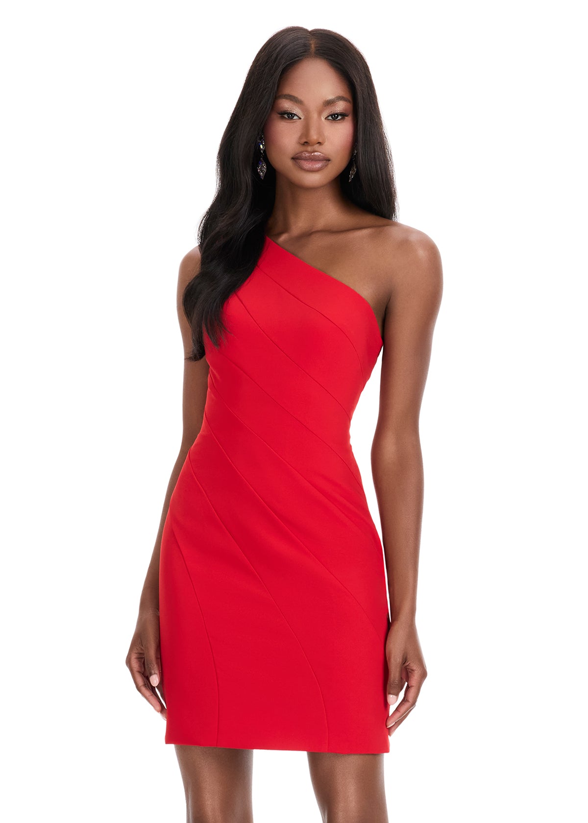 Ashley Lauren 4834 soft crepe cocktail dress one shoulder ruching