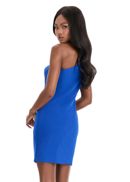 Ashley Lauren 4834 soft crepe cocktail dress one shoulder ruching