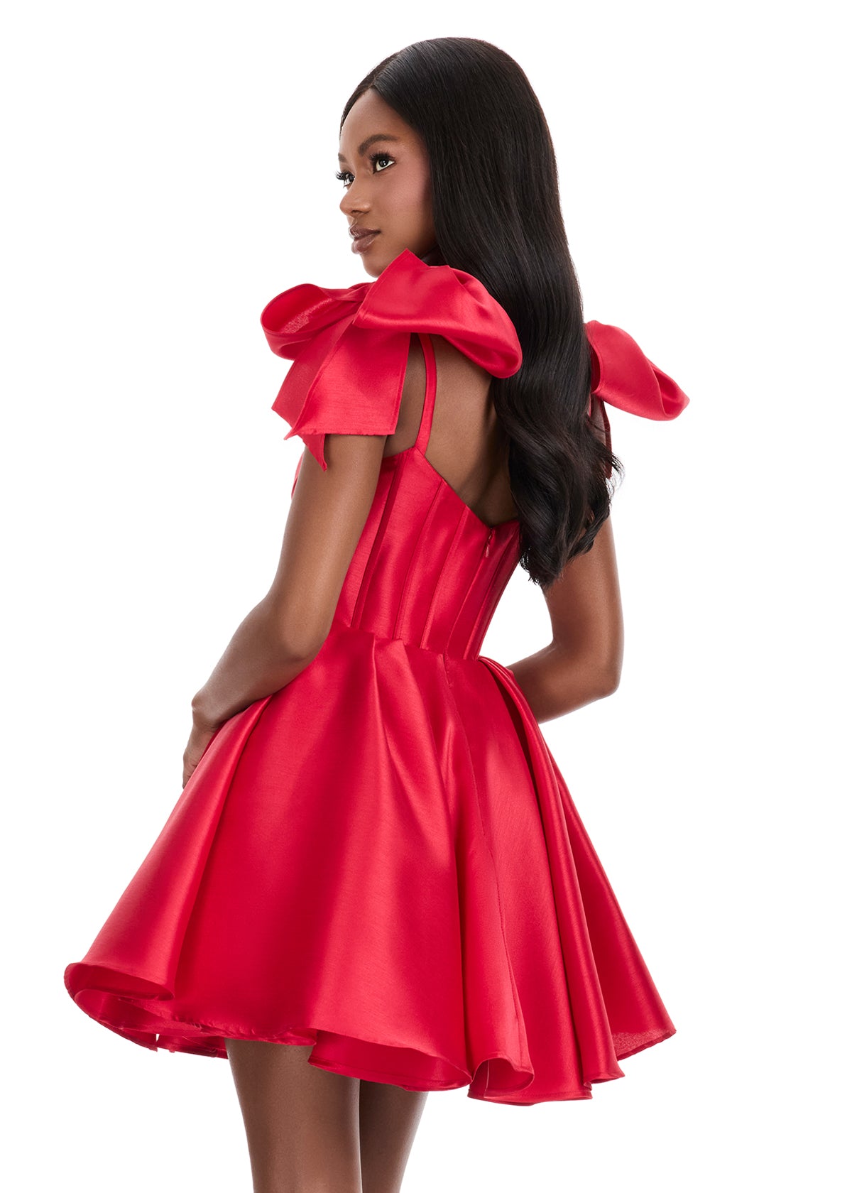 cocktail hoco dresses Ashley Lauren 4855 Size 12 Ivory Short Bow Homecoming Dress Cocktail Gown Corset Fit & Flare Pageant
