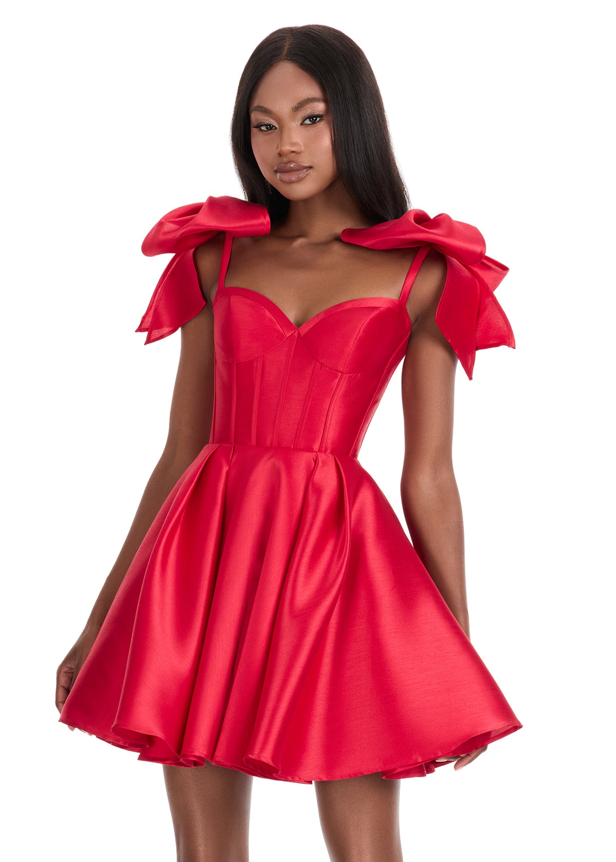 Ashley Lauren 4855 Short Bow Homecoming Dress Cocktail Gown Corset Fit & Flare Pageant 6 / Red Ashley Lauren 4855 Short Bow Homecoming Dress Cocktail Gown Corset Fit & Flare Pageant 6 / Red