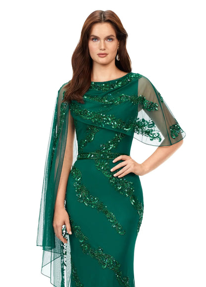 Ashley Lauren 11213 Long Evening Gown Detachable Overlay