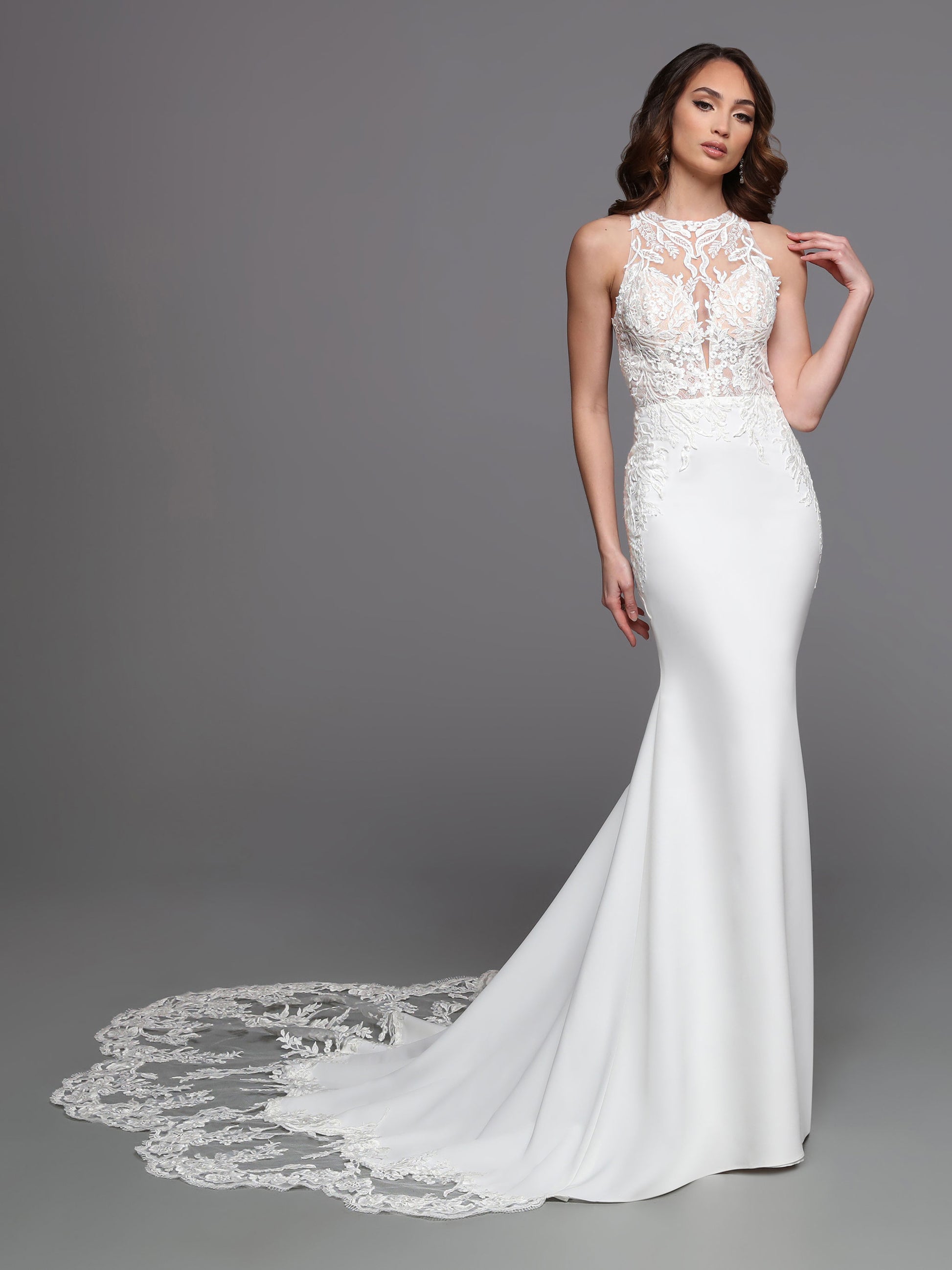 DaVinci Bridal 50734 A-Line Halter High Neck Lace Appliques Sequin Train Wedding Gown 4 / Ivory/Ivory DaVinci Bridal 50734 A-Line Halter High Neck Lace Appliques Sequin Train Wedding Gown 4 / Ivory/Ivory