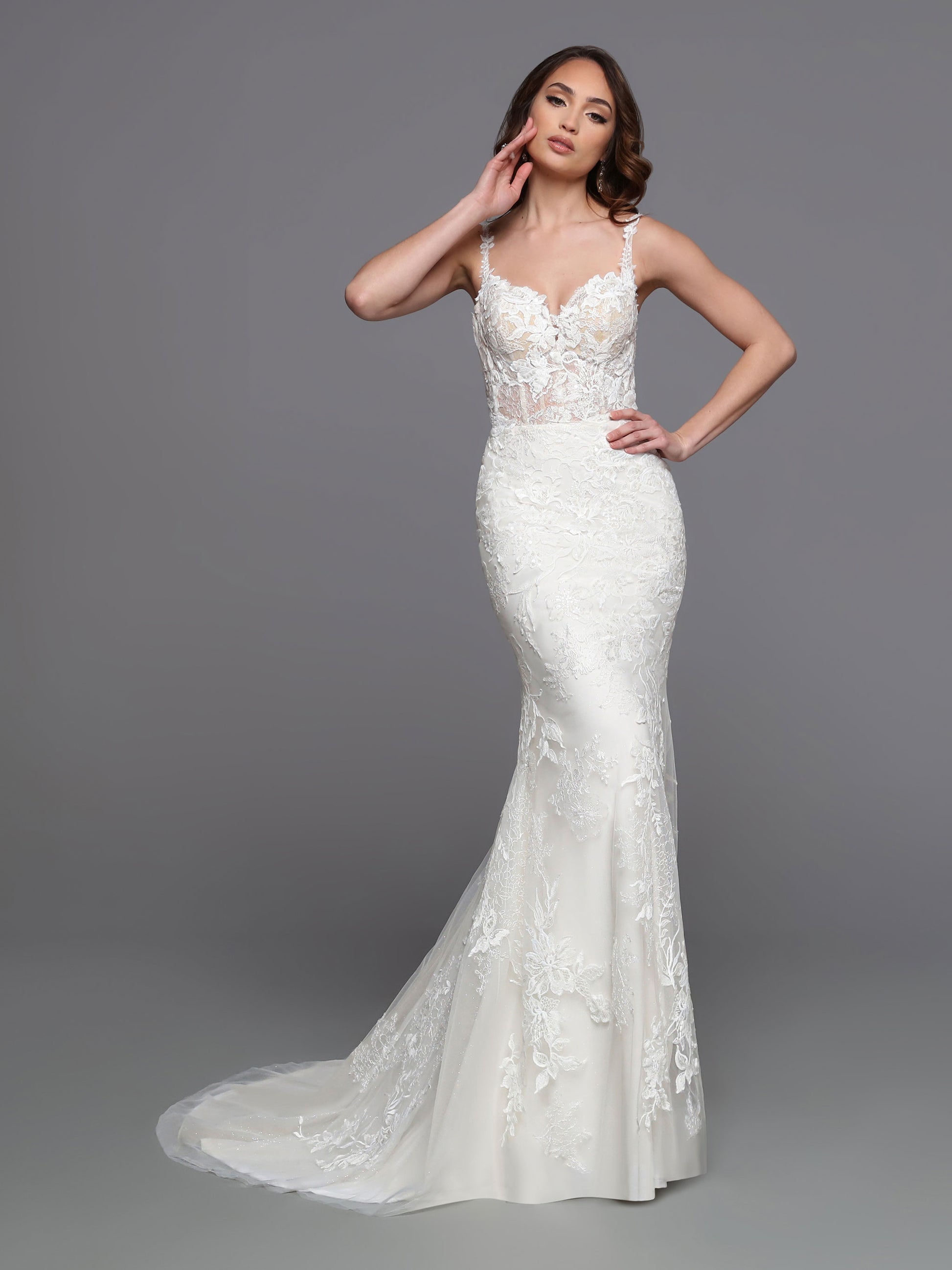 Davinci Bridal 50738 Long Lace Mermaid Wedding Dress Detachable Overskirt Train Sequin 12 / Ivory/Nude Davinci Bridal 50738 Long Lace Mermaid Wedding Dress Detachable Overskirt Train Sequin 12 / Ivory/Nude