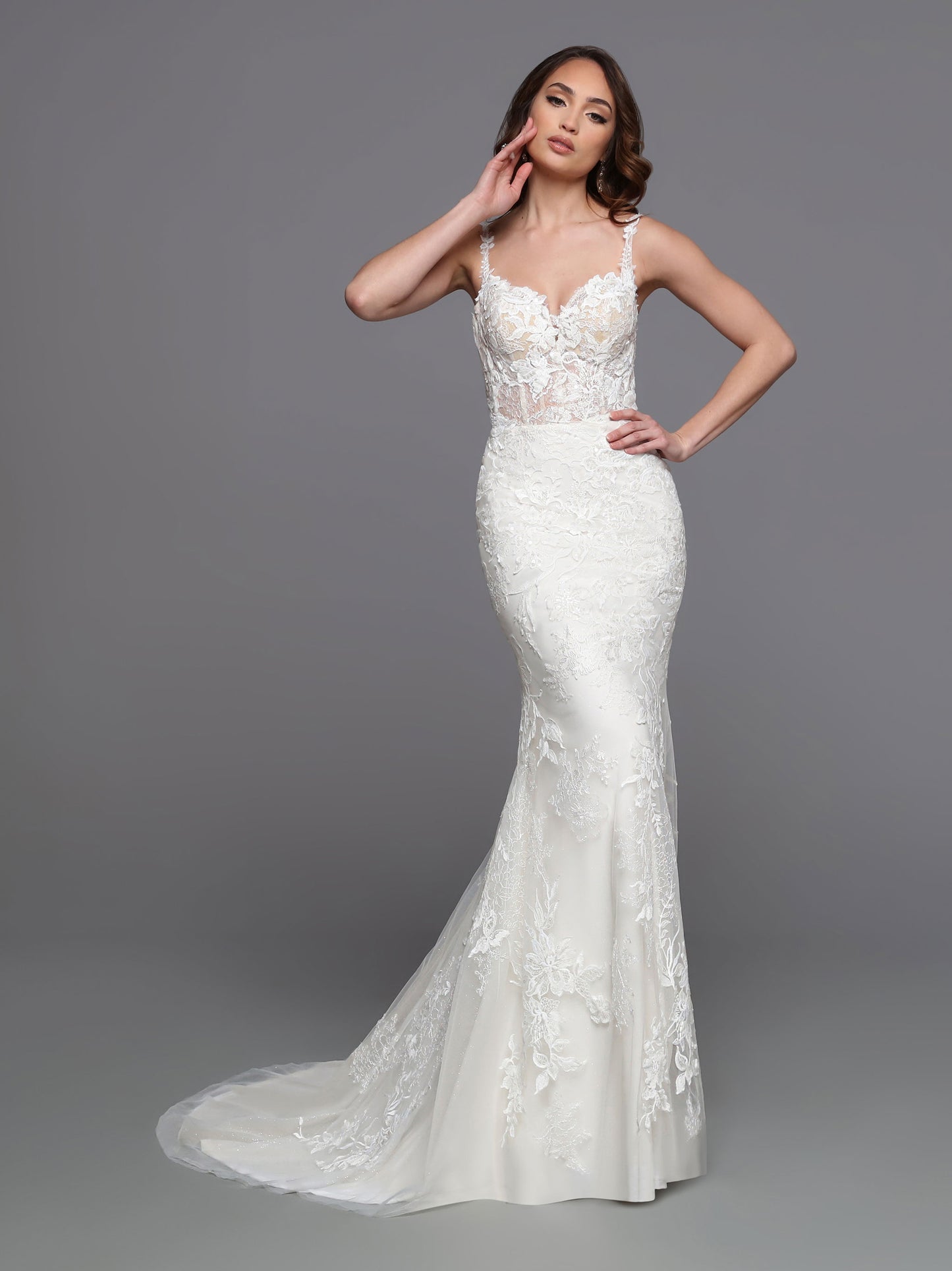 Ladivine CD928 Long Lace Mermaid Wedding Dress Plunging Neckline Brida –  Glass Slipper Formals