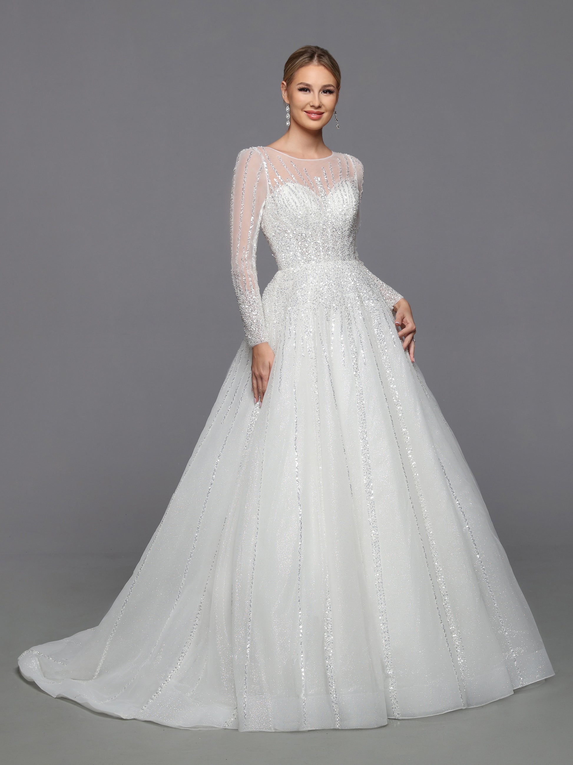 DaVinci Bridal 50764 A-Line Ballgown High Neck Long Sleeve Open Back Train Wedding Gown 18 / White DaVinci Bridal 50764 A-Line Ballgown High Neck Long Sleeve Open Back Train Wedding Gown 18 / White