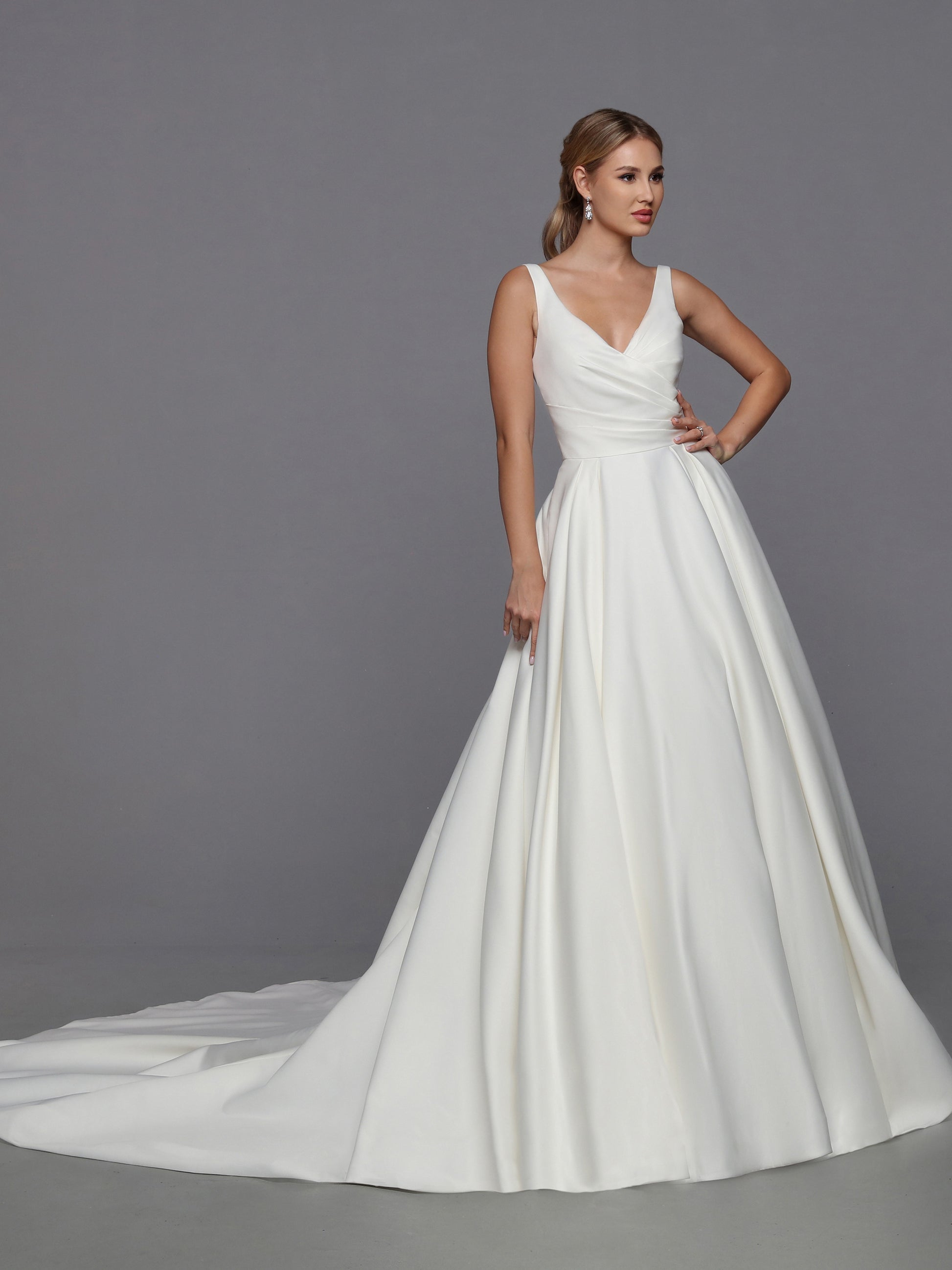 DaVinci Bridal 50766 A-Line Ballgown Satin Open Back Pockets Bow Train Wedding Gown 14 / Ivory DaVinci Bridal 50766 A-Line Ballgown Satin Open Back Pockets Bow Train Wedding Gown 14 / Ivory