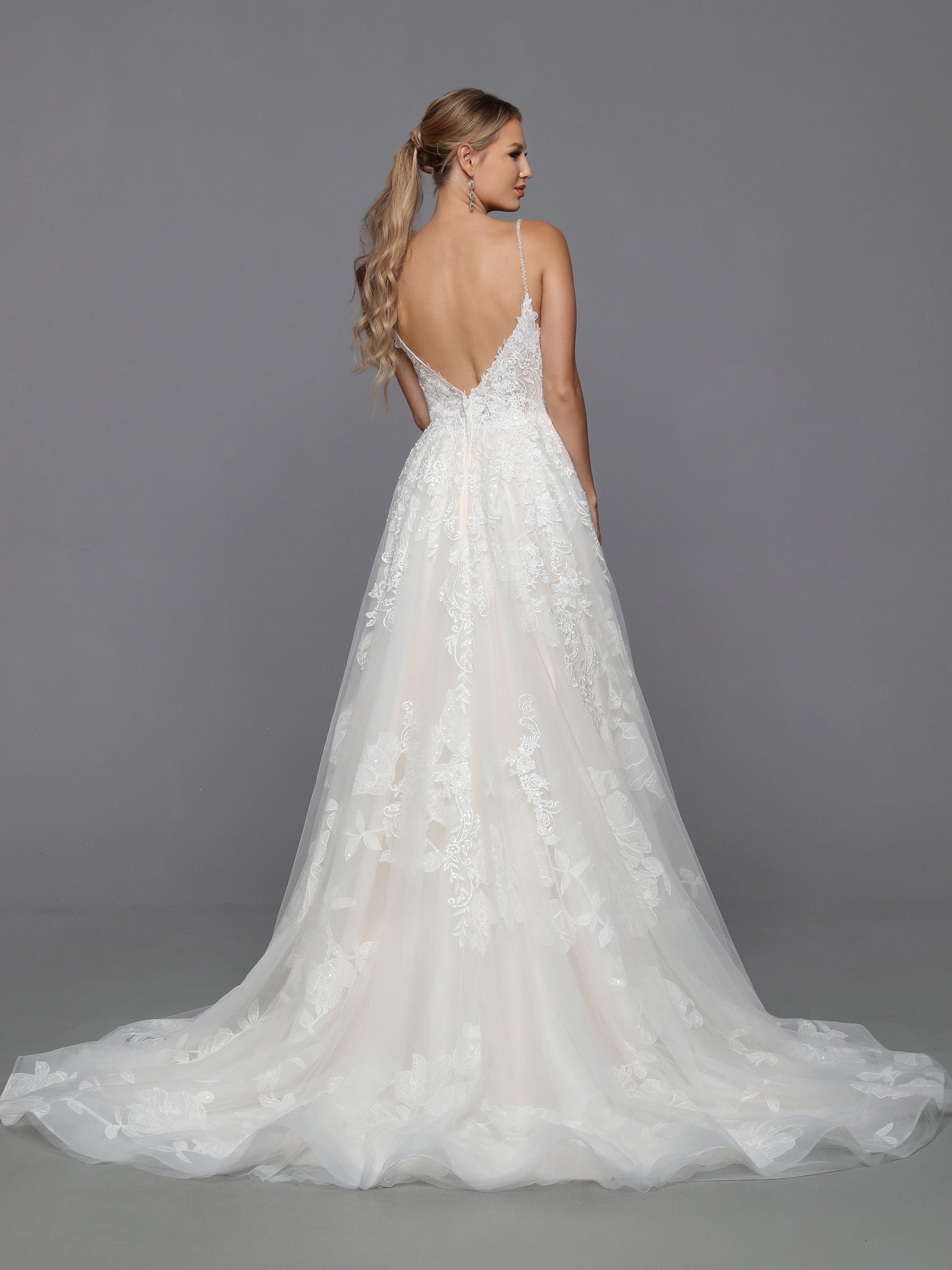 DaVinci Bridal 50768 A-Line Ballgown Floral Lace Deep V-Neck Open Back Spaghetti Straps Wedding Gown 14 / Ivory/Ivory DaVinci Bridal 50768 A-Line Ballgown Floral Lace Deep V-Neck Open Back Spaghetti Straps Wedding Gown 14 / Ivory/Ivory