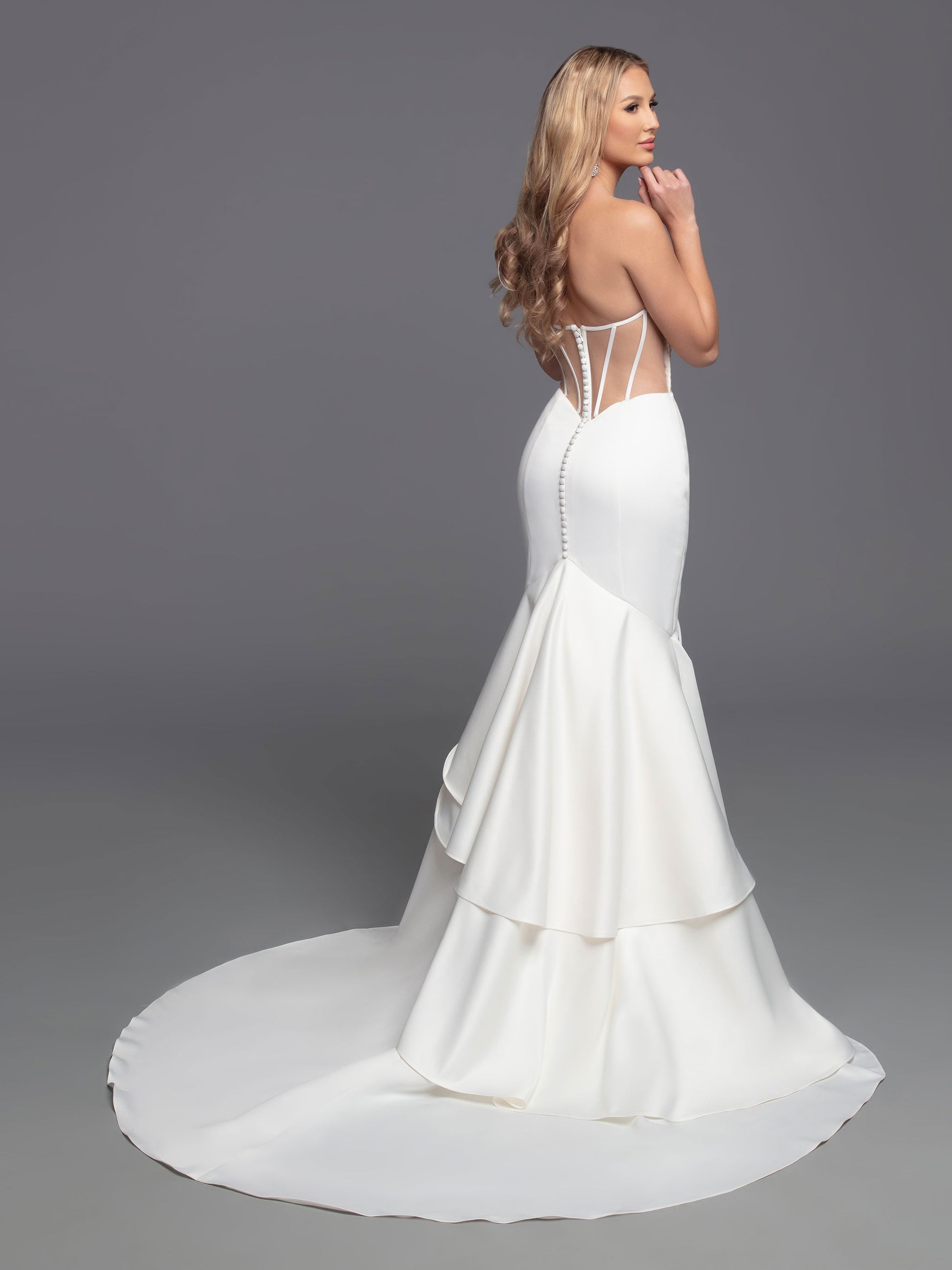 Davinci Bridal 50808 Long fitted Strapless satin mermaid wedding dress ruffle sheer Gown - 2 / Ivory Davinci Bridal 50808 Long fitted Strapless satin mermaid wedding dress ruffle sheer Gown - 2 / Ivory