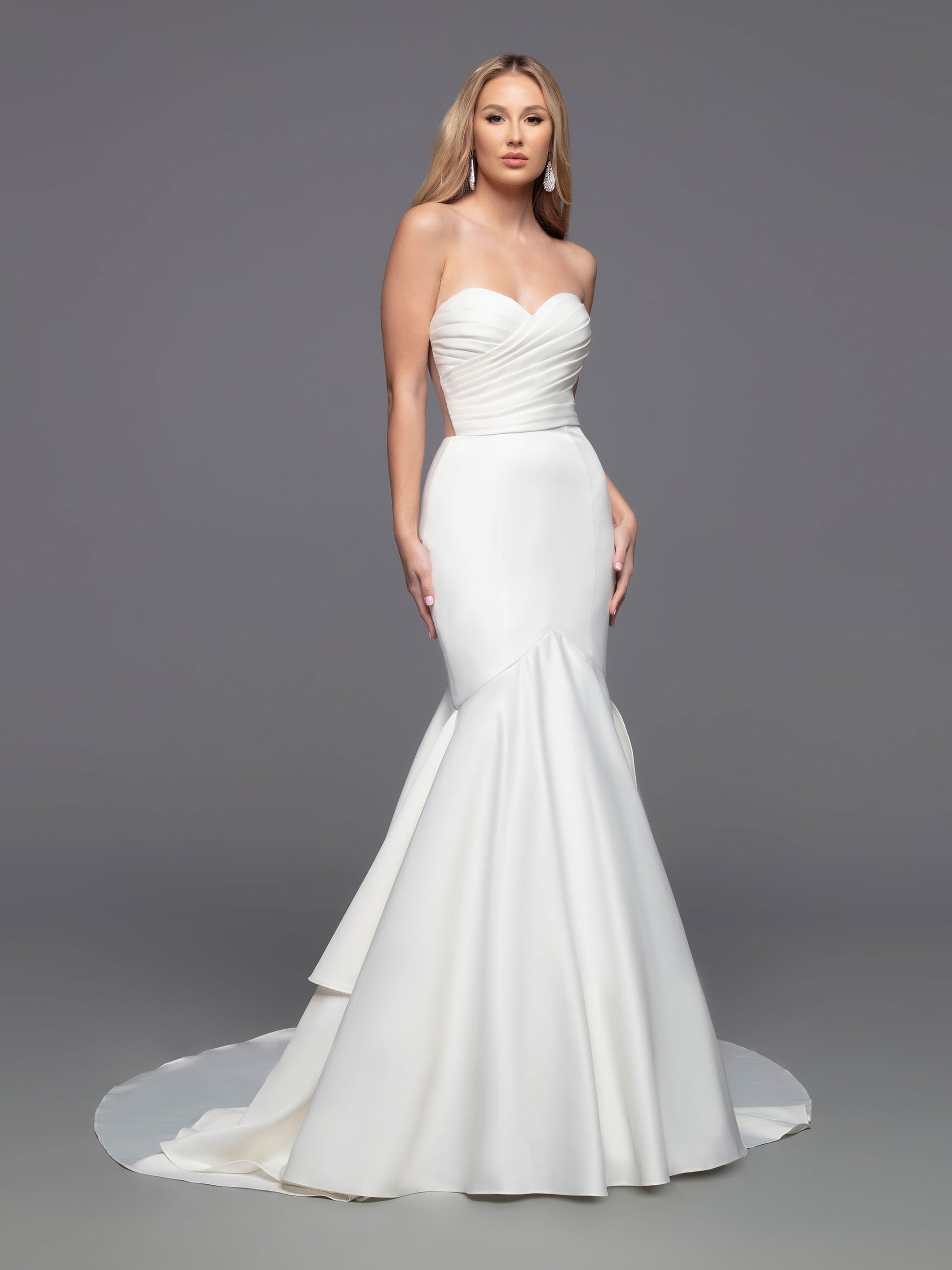 Davinci Bridal 50808 Long fitted Strapless satin mermaid wedding dress ruffle sheer Gown 12 / White Davinci Bridal 50808 Long fitted Strapless satin mermaid wedding dress ruffle sheer Gown 12 / White