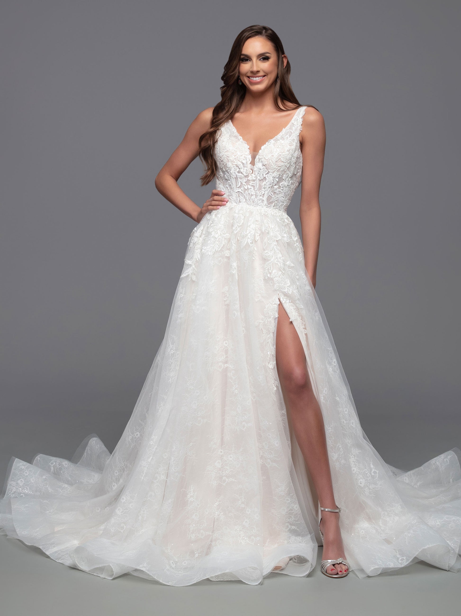 Davinci Bridal 50821 Long Lace A Line Maxi Slit Sequin Wedding Dress Sheer V Neck Gown 2 / Ivory/Ivory Davinci Bridal 50821 Long Lace A Line Maxi Slit Sequin Wedding Dress Sheer V Neck Gown 2 / Ivory/Ivory