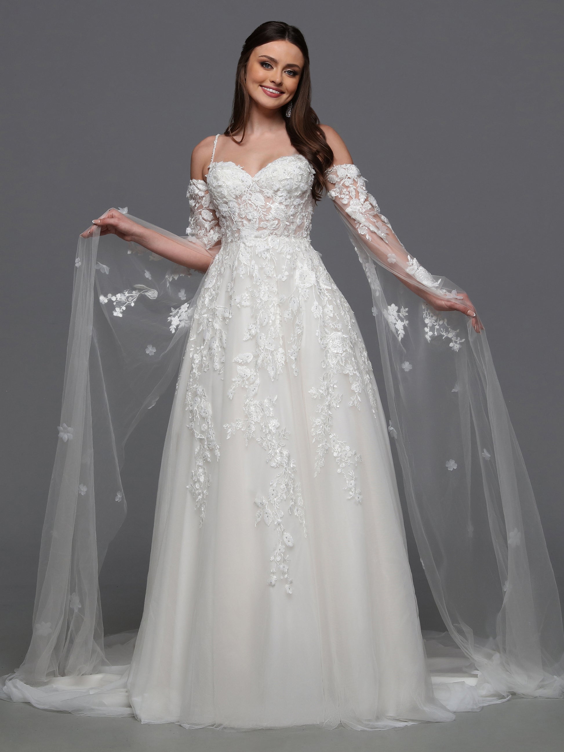 Lace Embellished Bridal Cape Davinci Bridal 50834 3D Lace A Line
