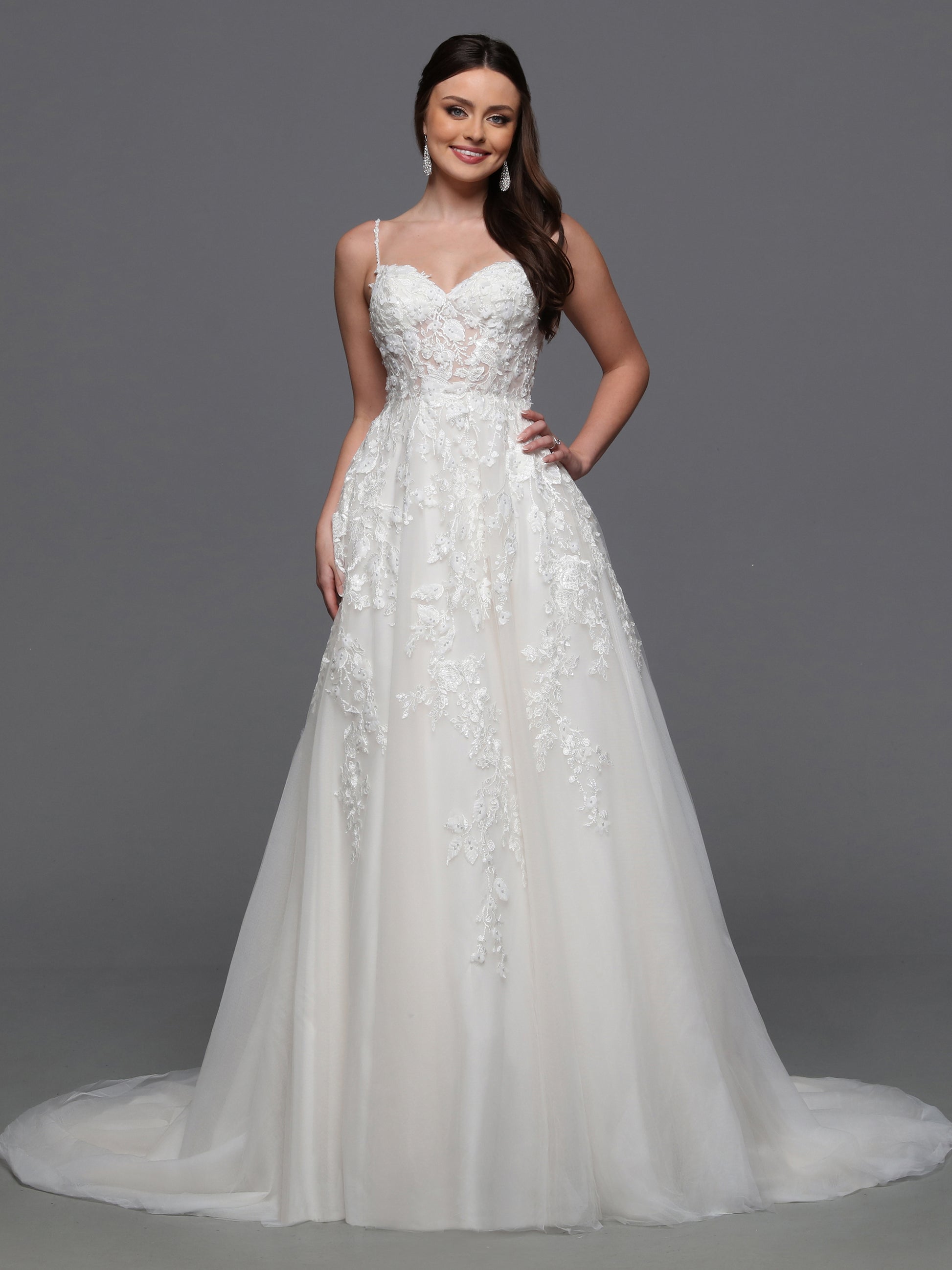 Davinci Bridal 50834 3D Lace A Line Wedding Dress Cape Sleeves